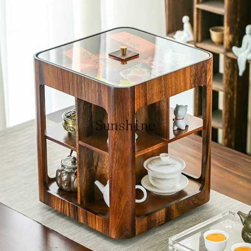 

Rotating glass storage cabinet, tea table multi-layer locker