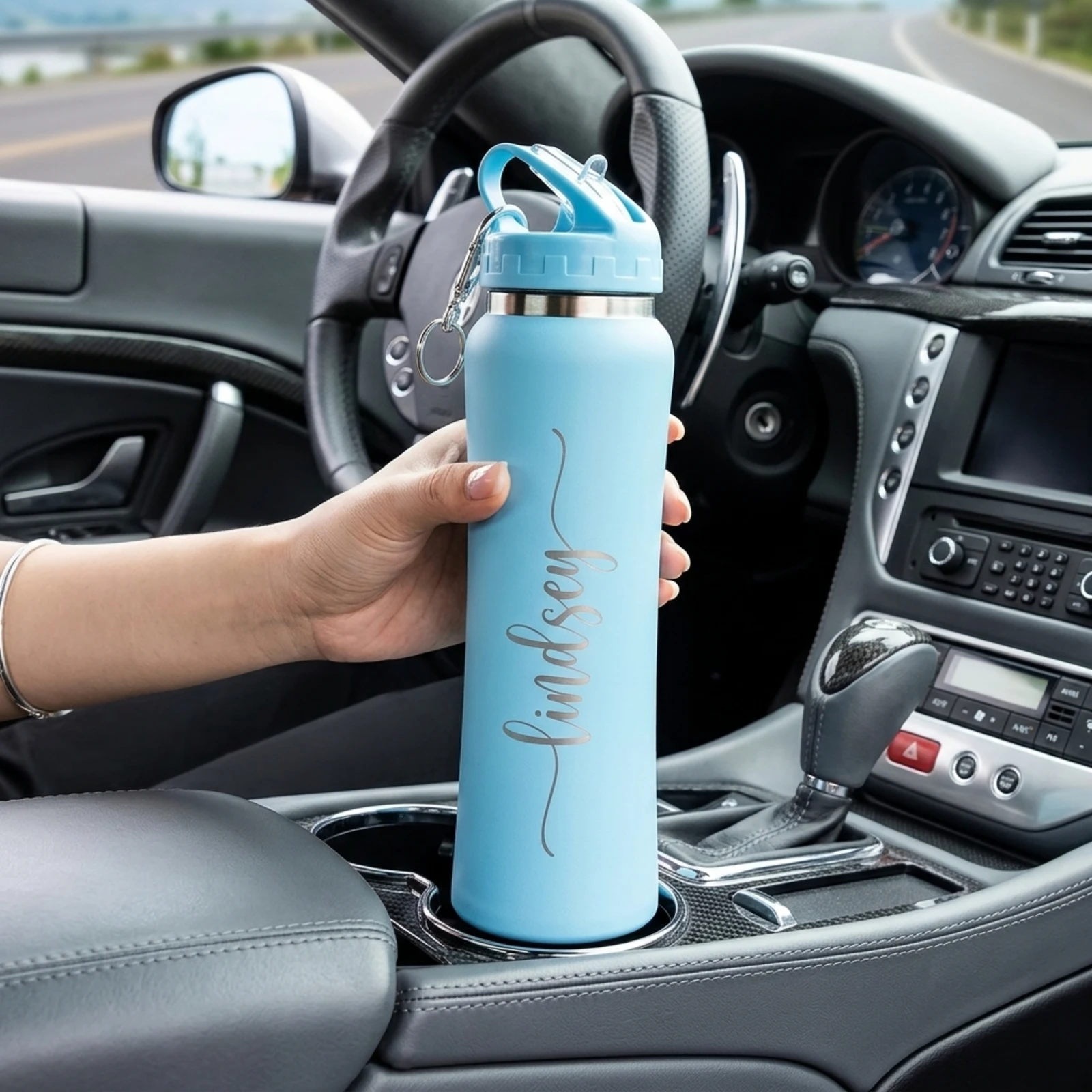 Personalized 600ml Stainless Steel Water Bottle Engraved Name Vacuum Bottle Spill-Proof Straw Lid Keep Hot Cold Gym Custom Gift