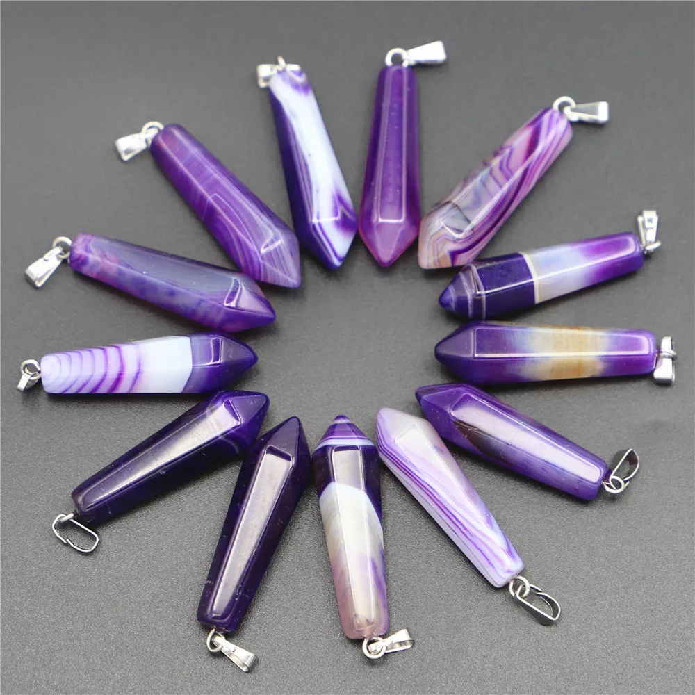 Brand New High Quality Natural Purple Fashion Agate Delicate Needle Pendant For Jewelry Making 24 Pieces/Pack Free Shipping