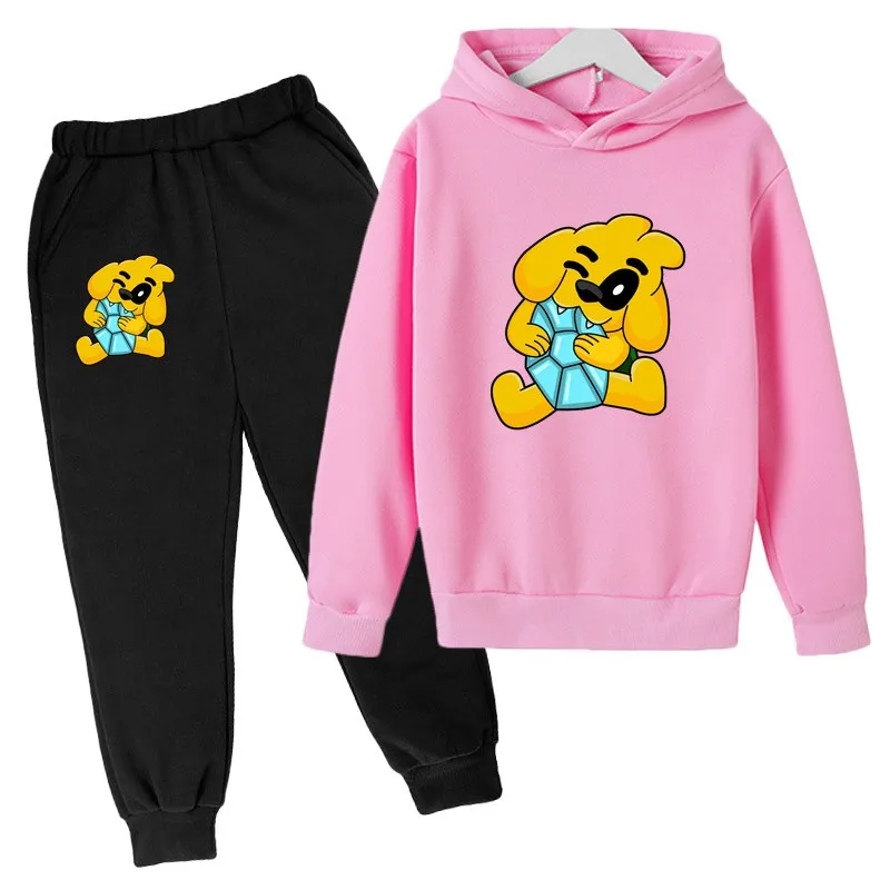 Sweat à capuche et pantalon imprimé Mike Dog pour enfants, pull mignon, survêtements 2 pièces, tenues décontractées pour garçons et filles, ensembles pour enfants, printemps, automne, 2-13 ans