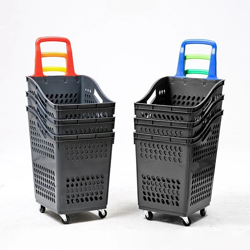 

Supermarket shopping basket Internet celebrity shopping trolley household thickened with wheels elderly pull rod storage fruit