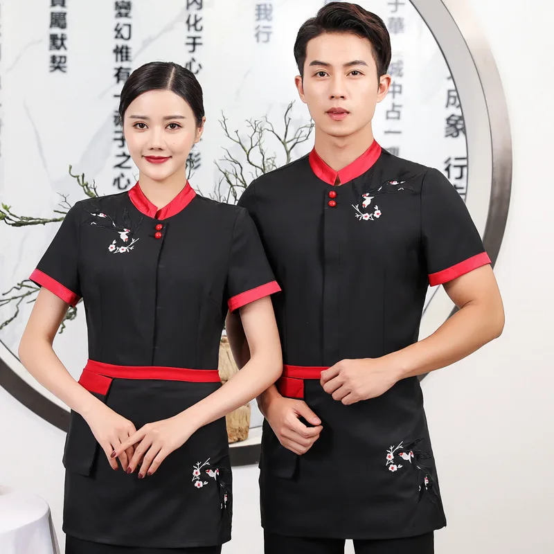 Wholesale Spot Supply Hotel Work Short-Sleeved Summer Clothes Embroidered Swallow Chinese Style Farmhouse Hot Pot Restau