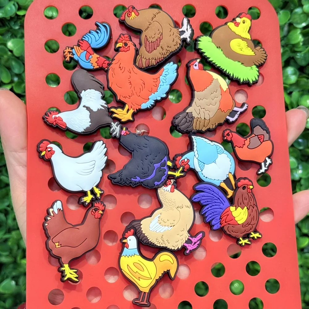 1-14Pcs Rooster Hen Boys Girls PVC Shoes Charms Chicken Slipper Buckle Designer Decorations DIY Adult Funny Phone Case