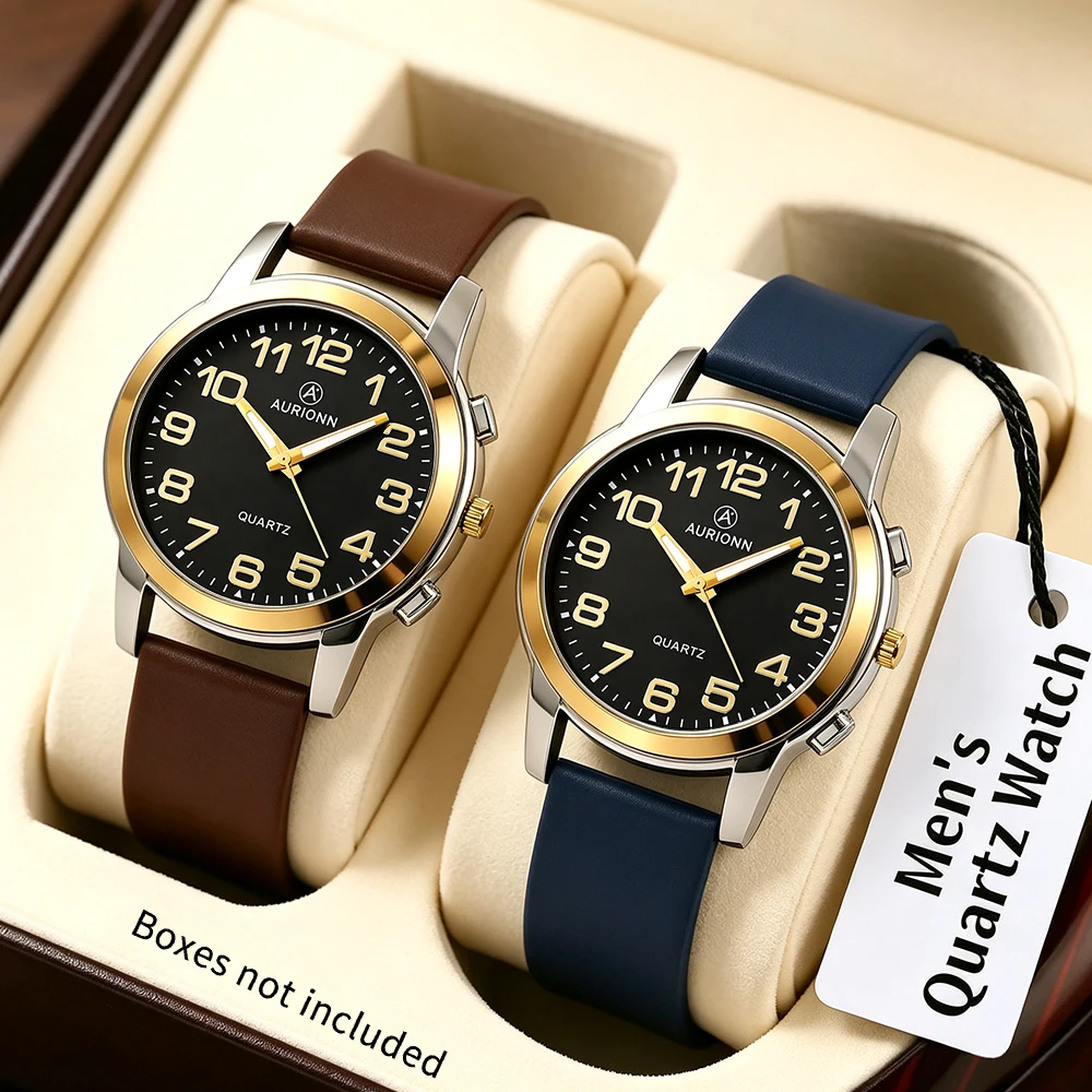 2-piece men's watch, casual and elegant, suitable as a gift for family members, no box included