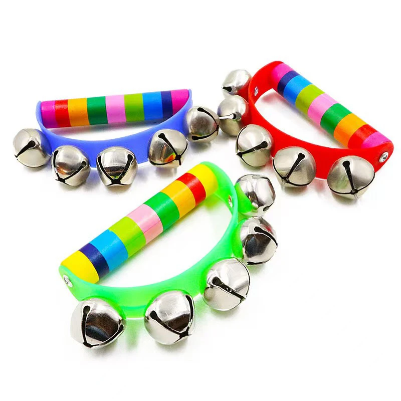 أجراس يدوية قوس قزح بمقبض خشبي، آلات إيقاعية موسيقية، ألعاب هزازة للكبار والأطفال، هدايا ومستلزمات حفلات