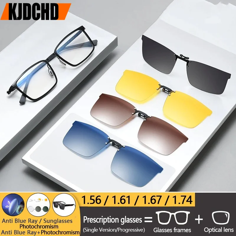 Optical Myopia Eyeglasses Men Women TR90 Aluminum Magnesium Rim Eyewear Spectacles With Clip On Sunglasses Polarized Magnetic