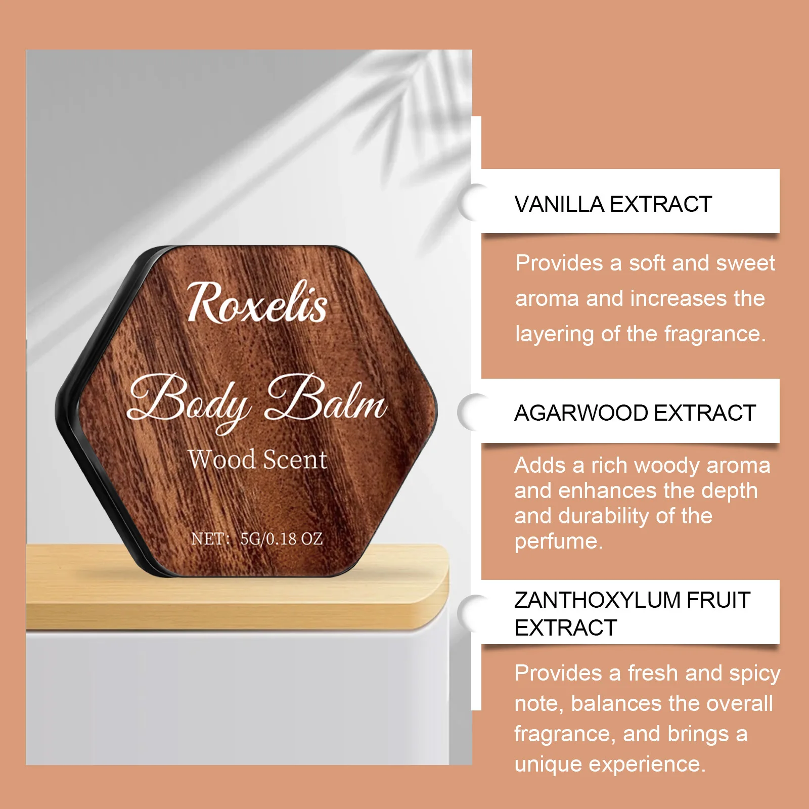 Roxelis Wood Fragrance Perfume Balm Woody Aromatic Light Scent Fresh Charm Attractive Moisturize Deodorant Portable Solid Perfum