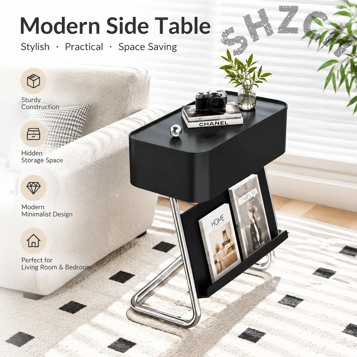 Creative black storage, modern simple corner table, movable medieval coffee table narrow