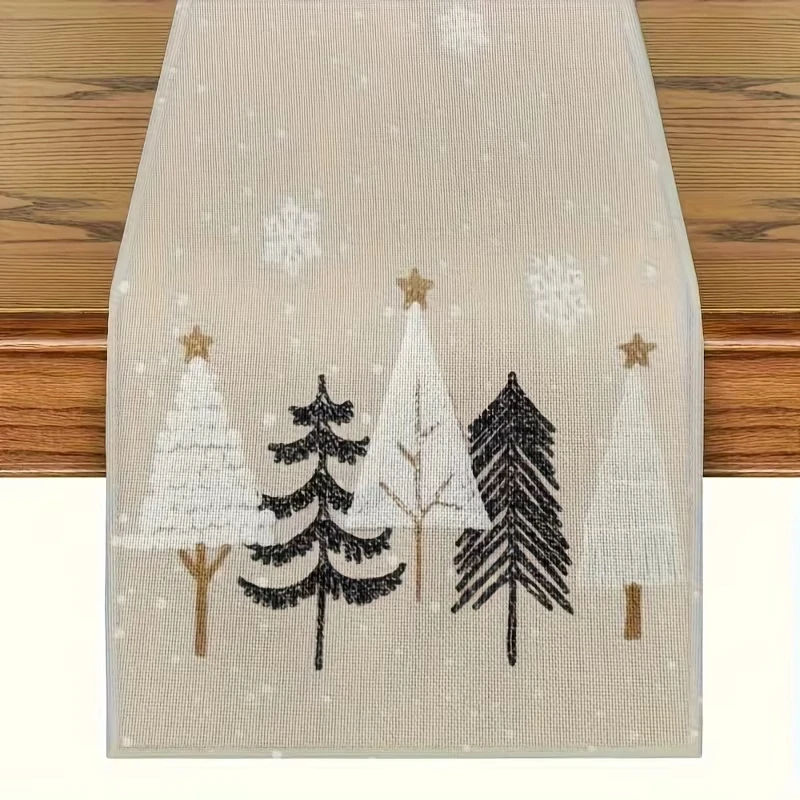 Camino de mesa con temática de árbol de Navidad, patrón festivo nórdico Beige, acento elegante para el hogar y regalo para Navidad, perfecto para vacaciones, 1 ud.