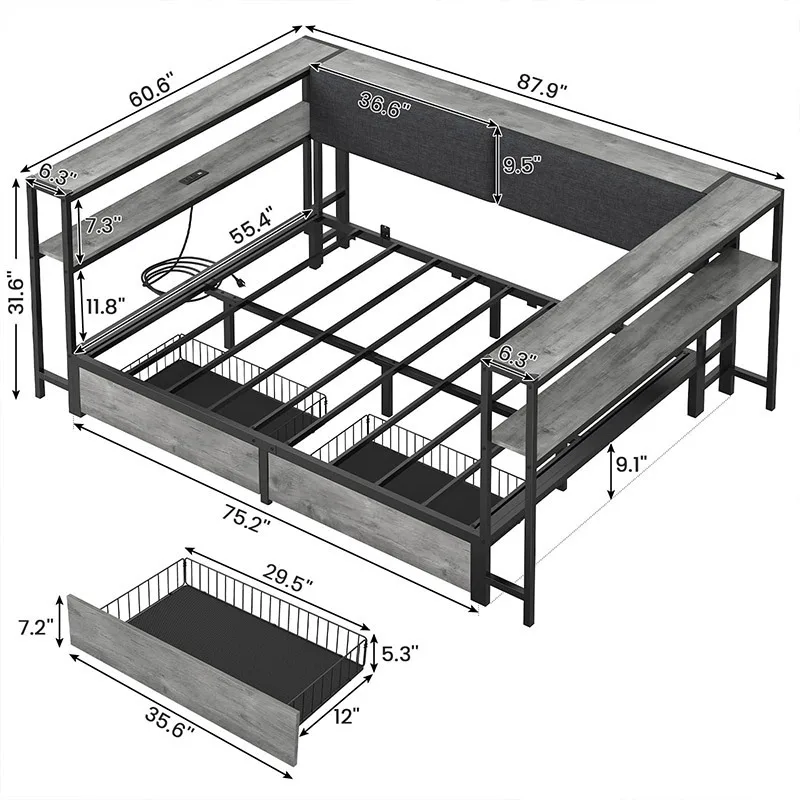 Double bed with RGB light fast charging multi-function bed Amazon explosion