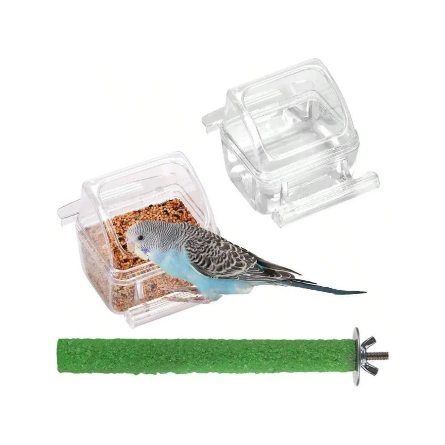 【New style】2 Pack Bowl And Food Container - Bird Cage Feeder With Perch Parakeets - No Mess Design