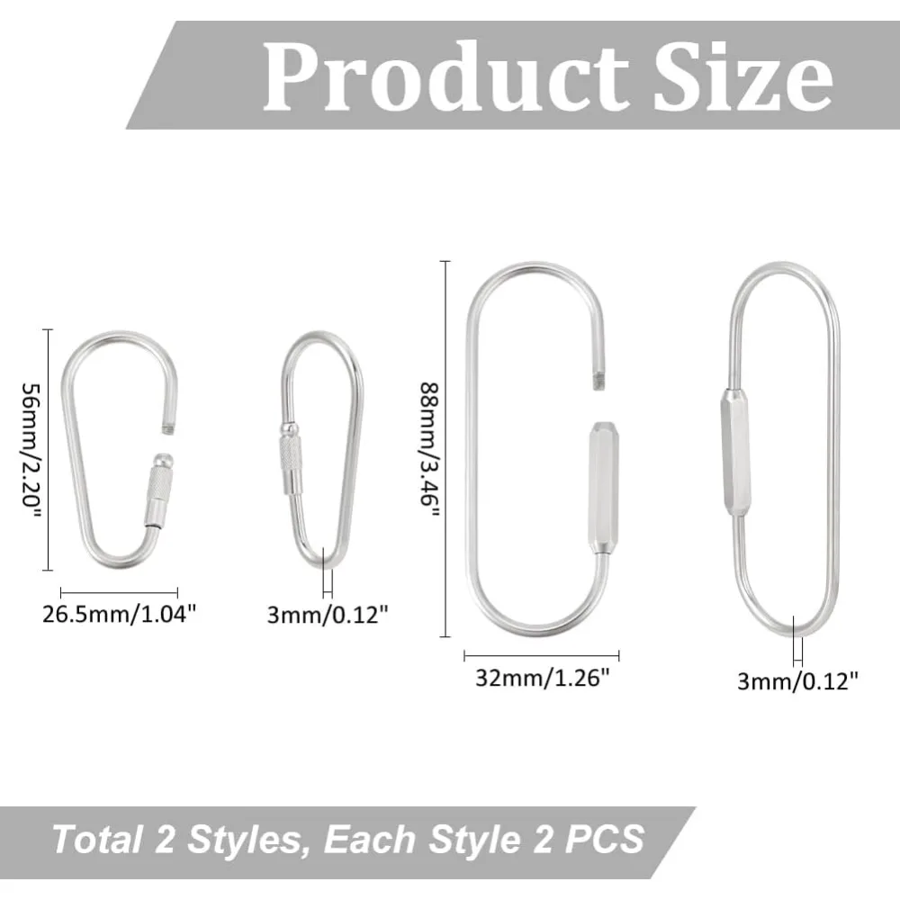 4 ชิ้น 2 รูปแบบ 304 สแตนเลสสตีลสกรู Carabiner ล็อค Clasps สกรูโลหะล็อคพวงกุญแจ Carabiner Clasps พวงกุญแจรูปไข่ชุด