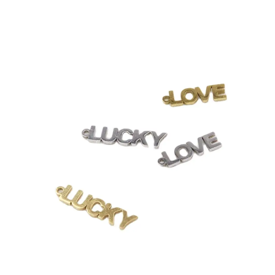 10 sztuk 15*5mm stal nierdzewna błyszczące LUCKY LOVE litery biżuteria Charms wisiorek DIY rzemieślnicze wodoodporne antyalergiczne