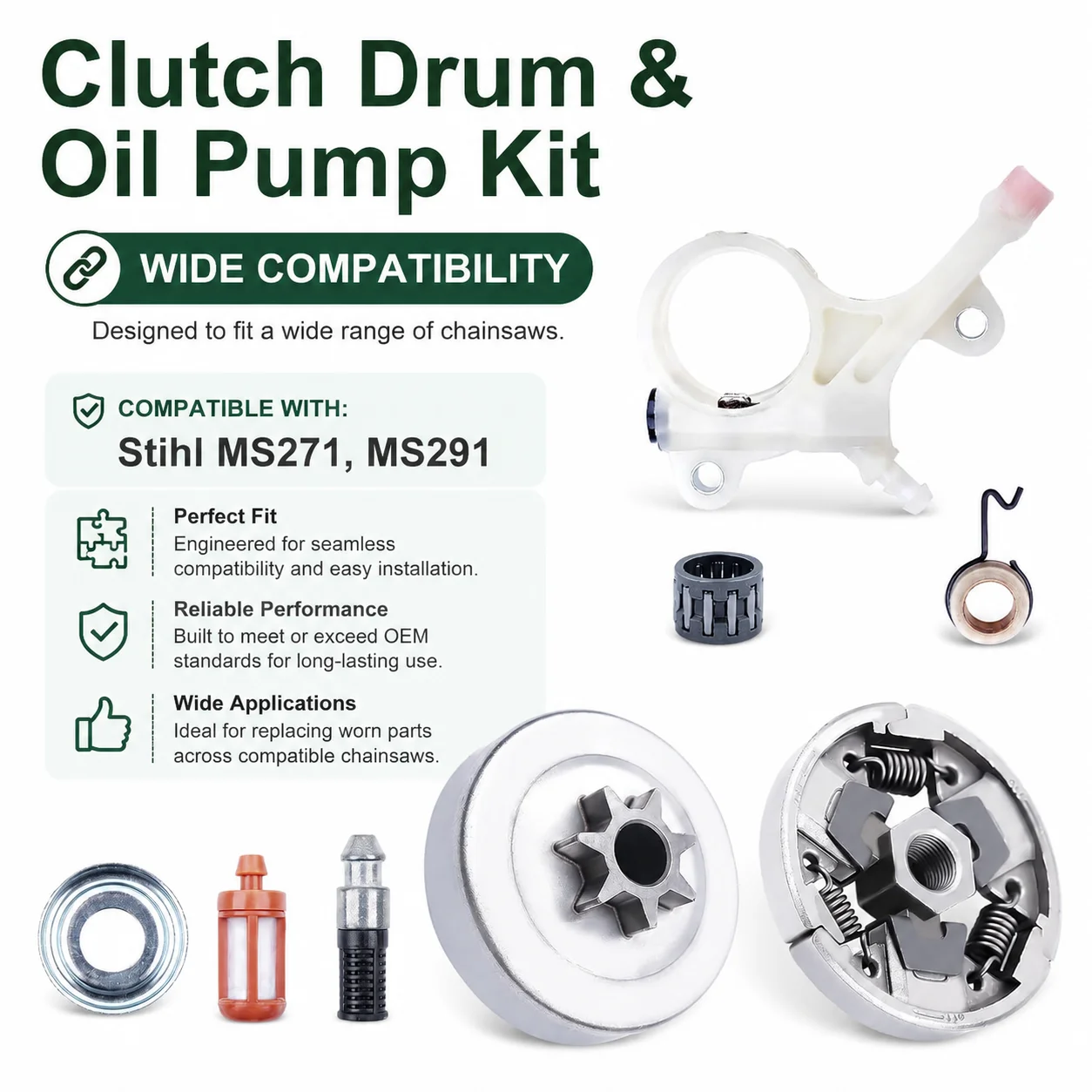 Clutch Drum Sprocket Oil Pump Kit For Stihl MS271 MS291 271 Chainsaw Parts, with Filter Washer E-Clip #1121 640 2001