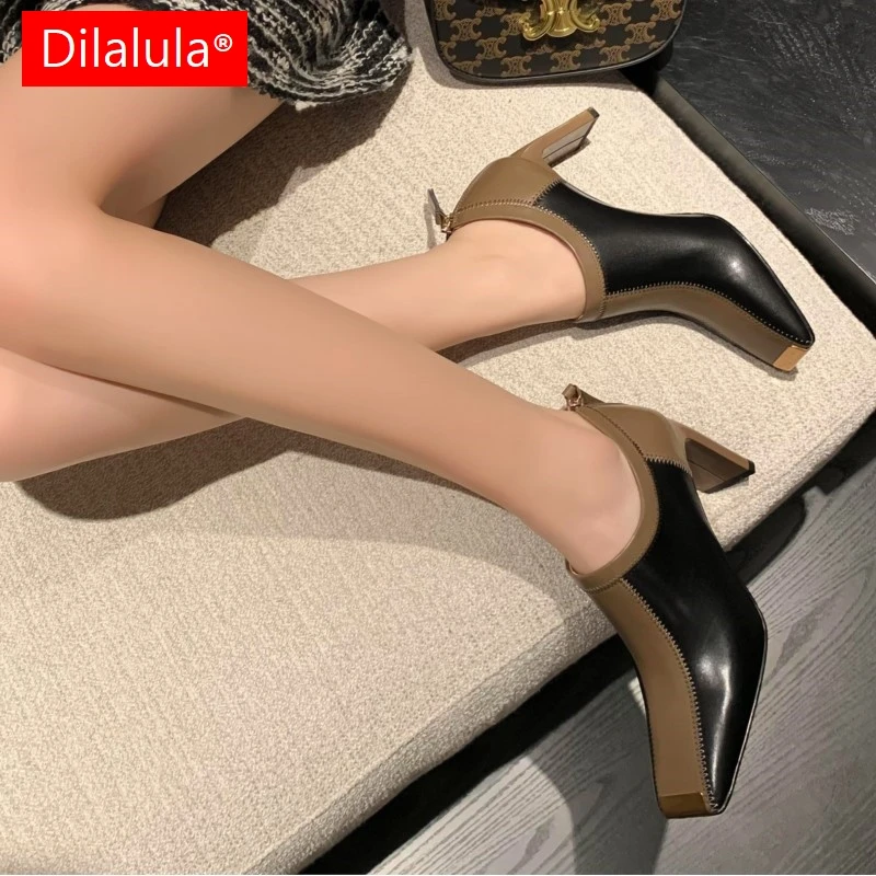 

Dilalula 2026 Quality Natural Leather Pumps Women Metal Toe Mixed Color High Heels Pumps For Female Autumn Elegant Dress Shoes