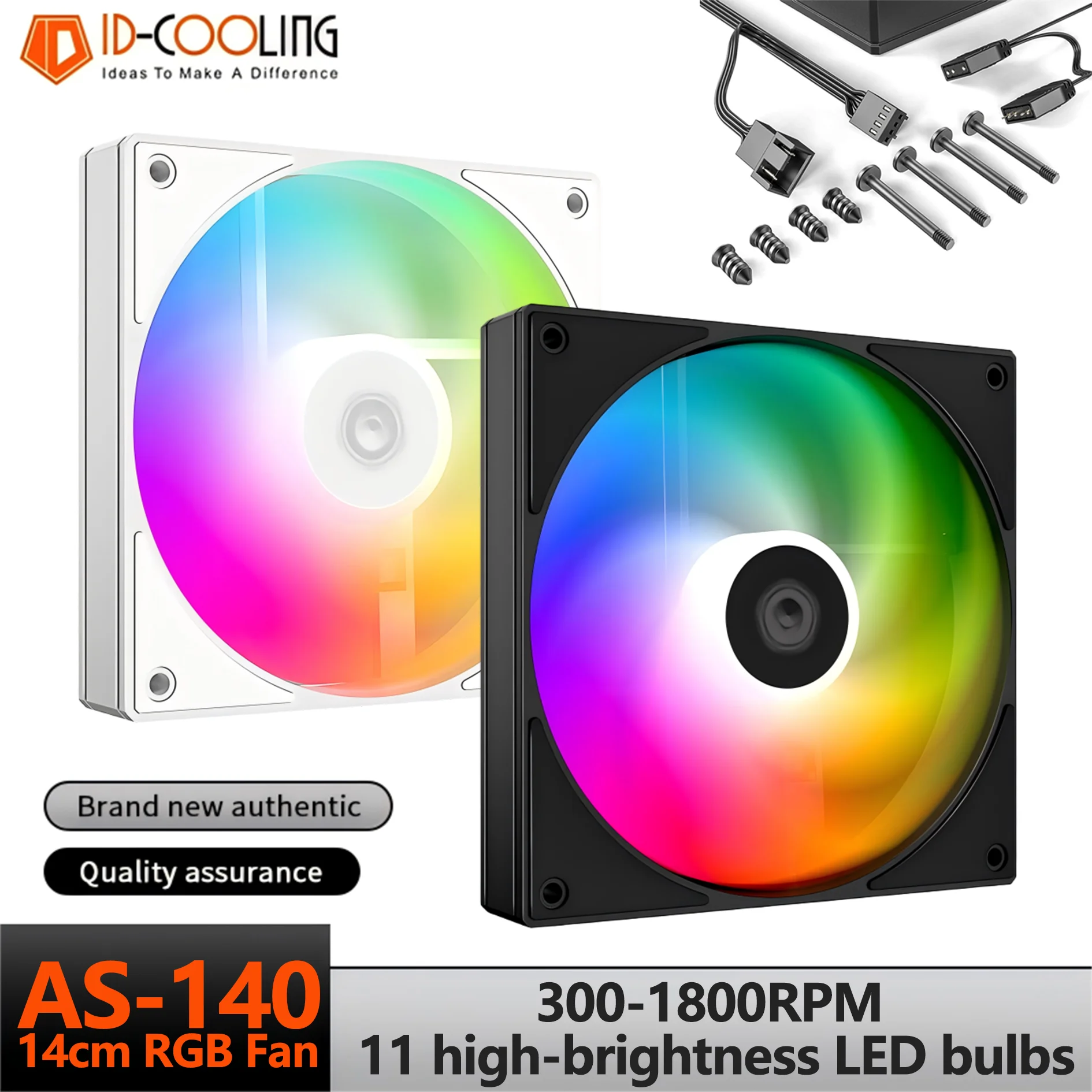 ID-COOLING 14cm ARGB Case Fan 11 High-Brightness LED Beads PWM 300-1800 RPM Low Noise Includes Long ＆ Short Screws Series circu