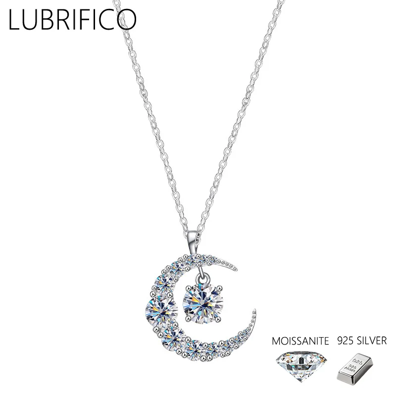 

5mm D Color Moissanite Moon Shape Necklace 925 Sterling Silver Lad Diamond Pendant For Women Fine Jewelry Wedding