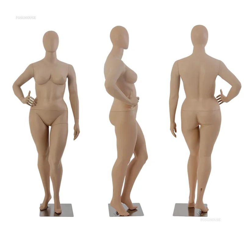 European American Obese Female Mannequins Display Stand Skin Color Props Dummy Model Clothing Store Large Size Mannequins Rack C