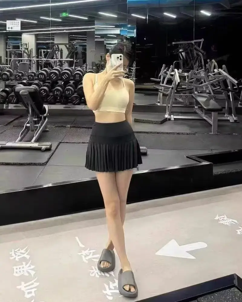 Women Fake Two Piece Pleated Tennis Skirt Anti-Exposure Sun Protection Sports Skirt High Waist Versatile Casual Outdoor Activewe