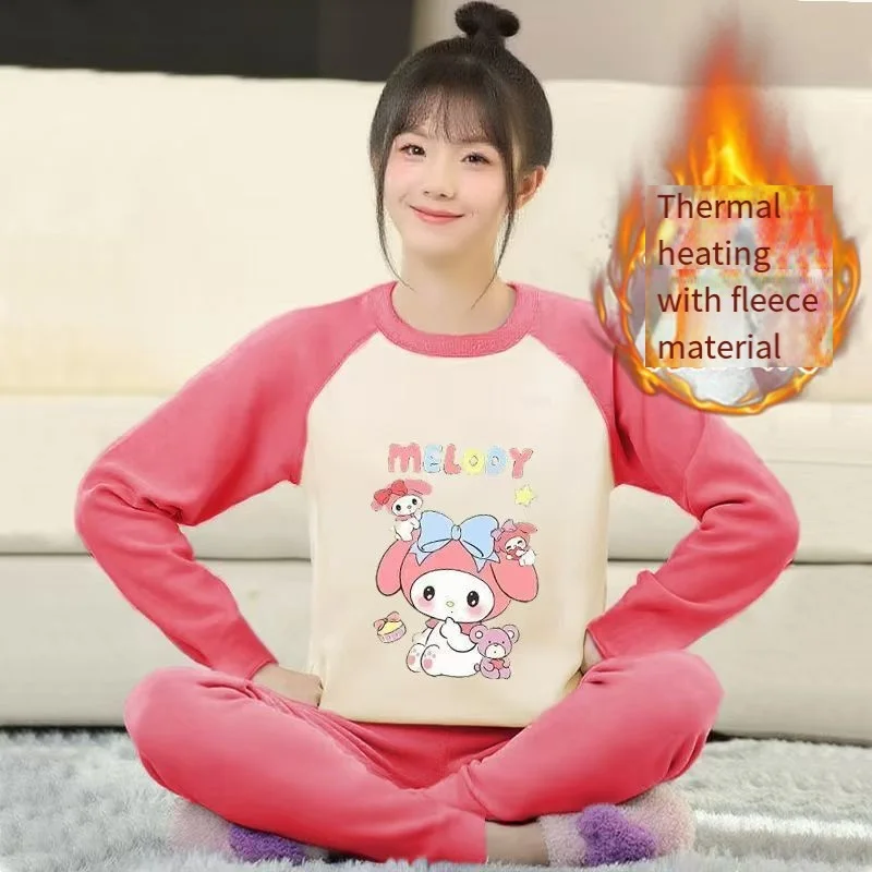 

Sanrio Hello Kitty Women's Sleeping Pajamas Kawaii Cartoon Student Winter Thermal Underwear Sets Long-Sleeved Home Clothes New