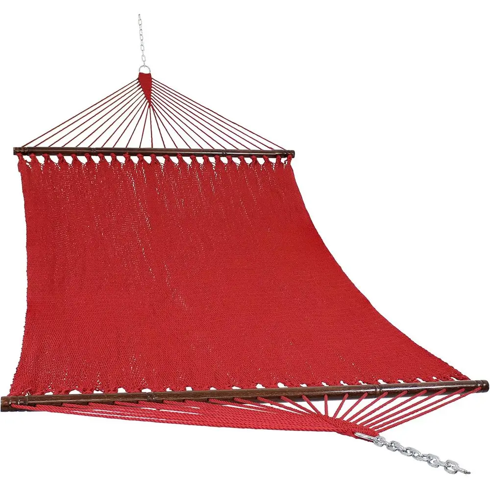 Durable 2-Person Red Hammock with 600 lbs Capacity, 75 x 55 Bed, Soft-Spun Polyester, Wooden Spreader Bars for Outdoor, Camping,