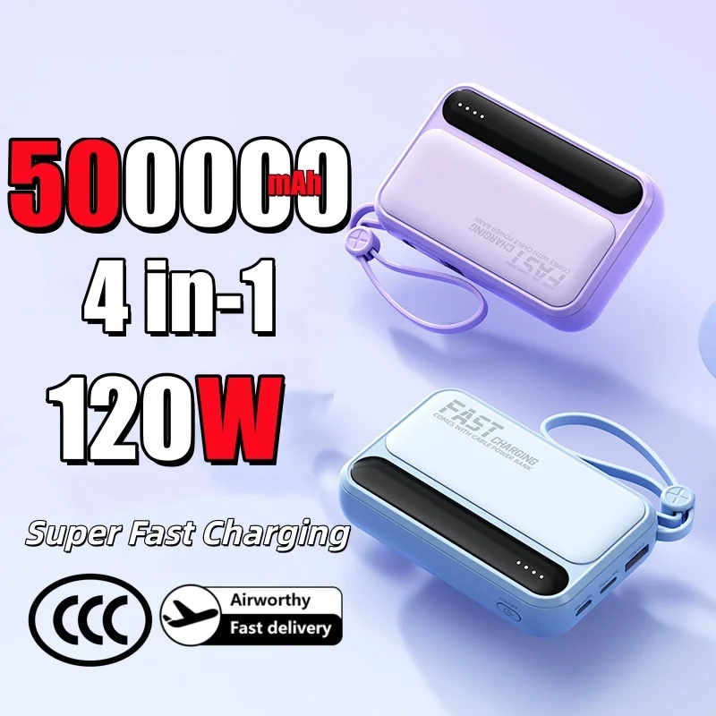 باور بانك VIVO 500000mAh محمول بقدرة 120 وات شحن سريع للغاية وبنك طاقة بسعة كبيرة مع 4 كابلات مدمجة لهاتف iPhone وسامسونج #6