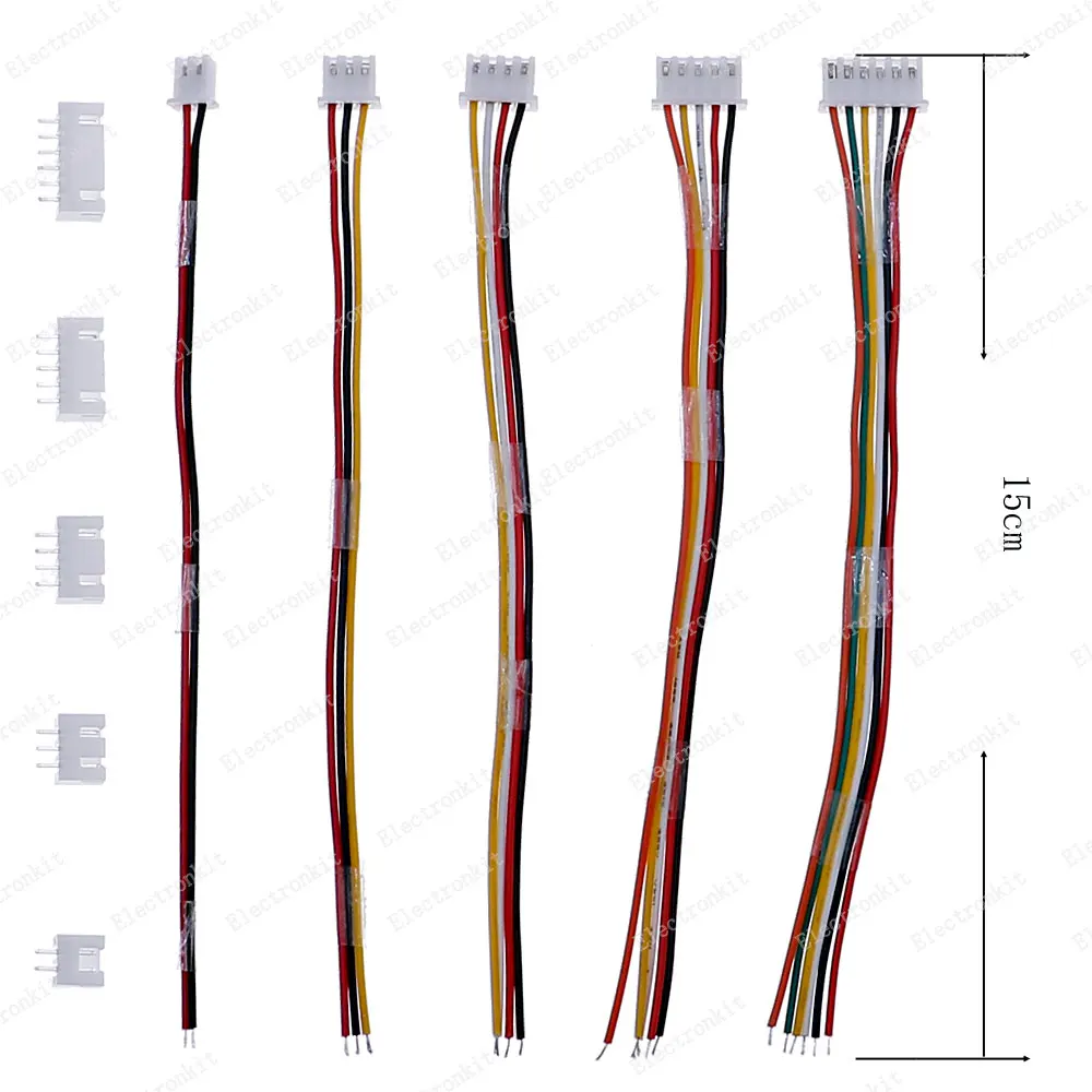 50Sets/Box JST XH2.54 - 2/3/4/5/6Pin Female and Male Connector Plug Assortment Kit With 150mm Wires Cables