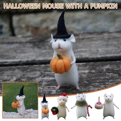 Kit No Finish Halloween Hallowmas Christmals Mouse Mice with Pumpkin Cake Wool Needle Felt Kit Funny DIY Mouse Animal Toy Kit