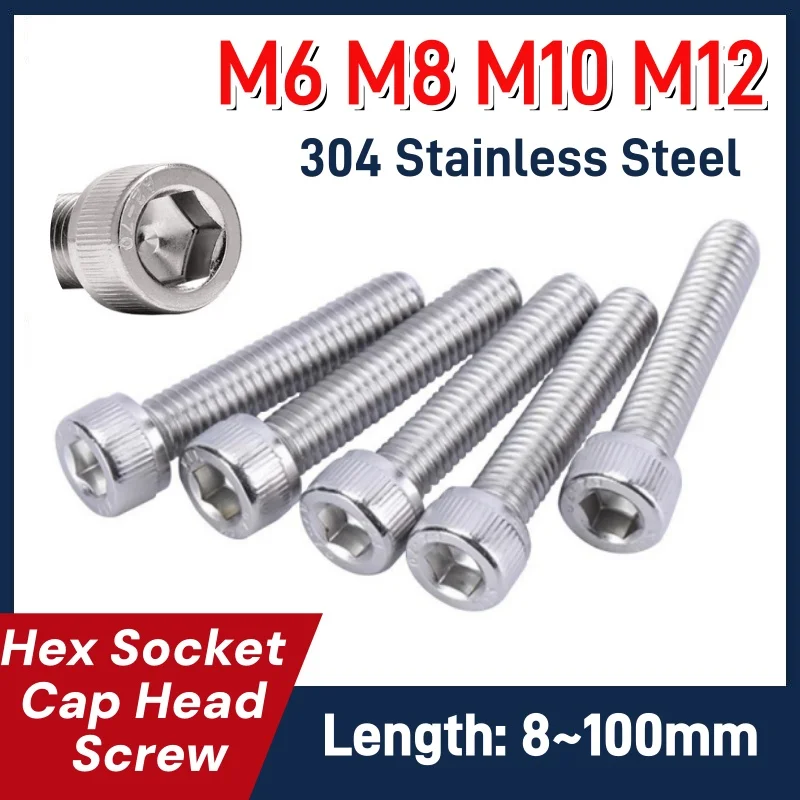 Allen Bolt M6 M8 M10 M12 Sus304 Stainless Steel Hexagon Hex Socket Cap Allen Bolt Screw Length 8mm-100mm