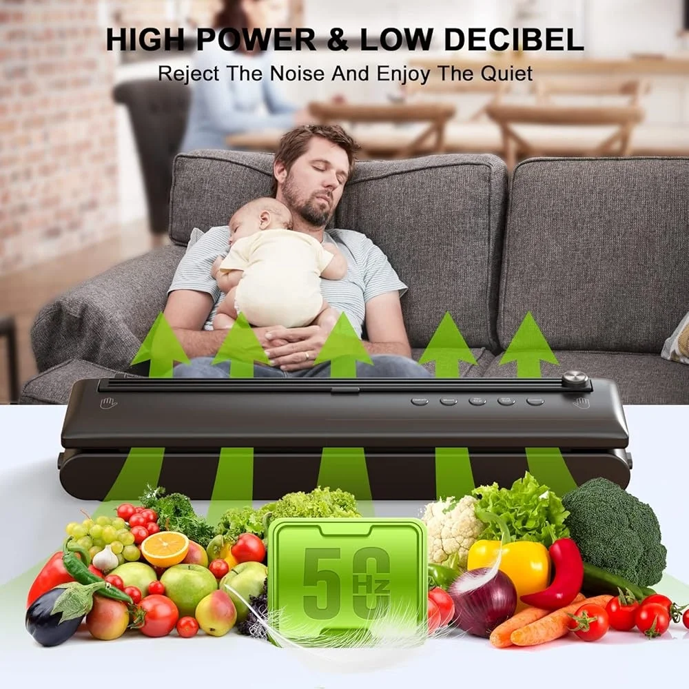 ماكينة سد الفراغات 5 في 1 مع قاطعة لتخزين الطعام وأوضاع رطبة جافة تتضمن 15 كيسًا مانع للتسرب وخرطومًا