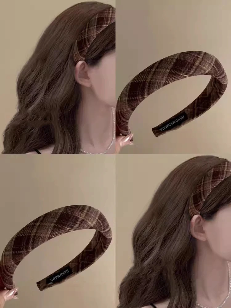 الخريف الشتاء الفانيلا منقوشة العصابات الشعر نمط Preppy مبطن Headbands الكلاسيكية الشعر هوب للنساء غسل الوجه وتتسابق إكسسوارات الشعر