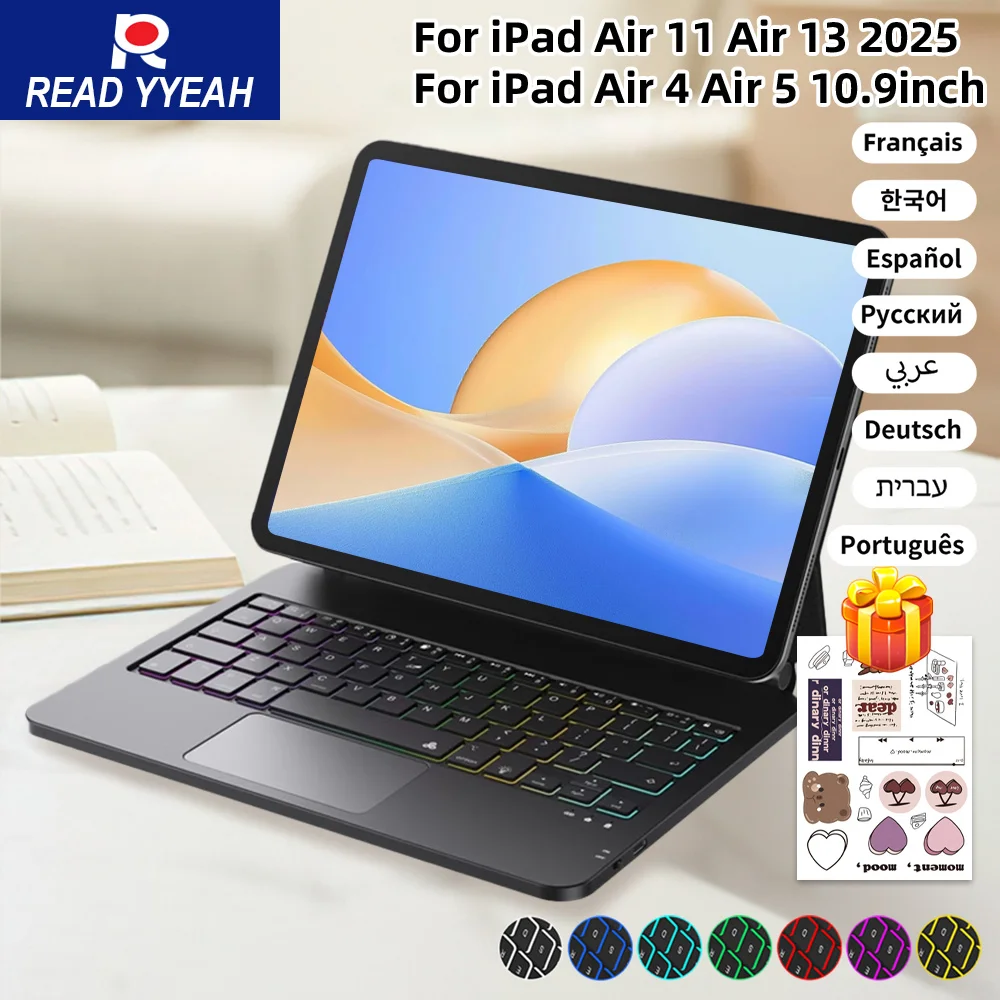 

Backlight Magic Keyboard For iPad 11th A16 2025 Air 6 iPad Case 10th Gen Air 13 Pro 12.9 11 Air 4 5 10.9 Spanish Hebrew Keyboard