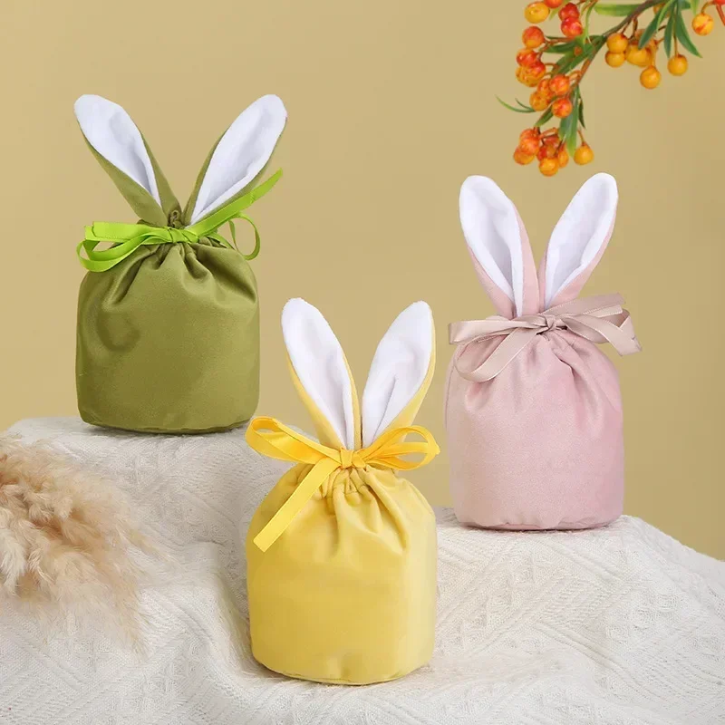 10 pz/lotto Easter Bunny Rabbit Bags Ears sacchetto di velluto confezione regalo scatola di zucchero scatola di caramelle di nozze creativo carino pasqua Decor colore misto
