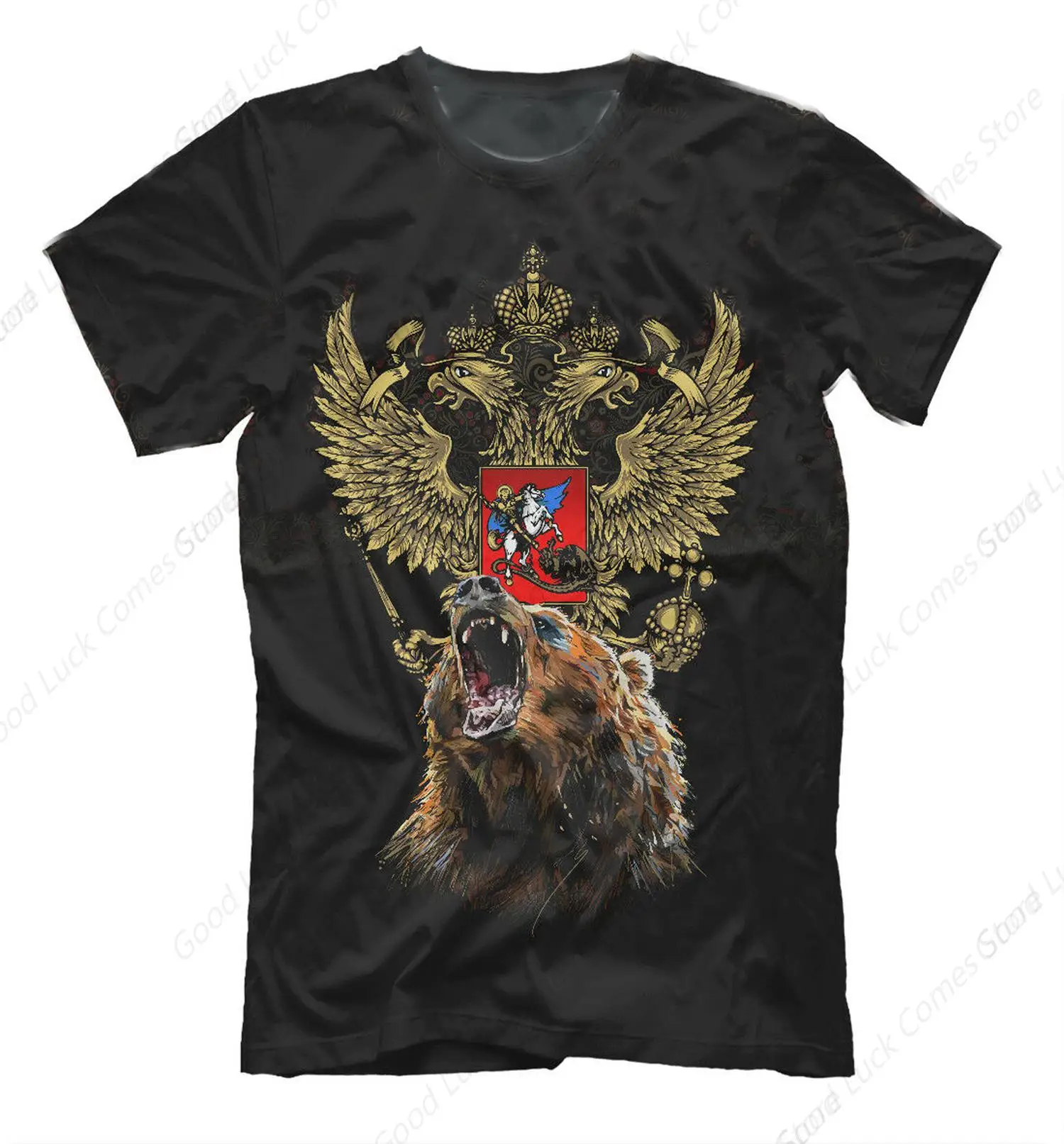 Russia Bear Russian Symbol Double Headed Eagle Coat of Arms T-Shirt. Summer Cotton Short Sleeve O-Neck Mens T Shirt New S-3XL