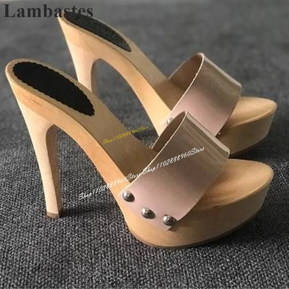 Trendy Pink Glossy Strap Platform Casual Slippers Thin High Heel Women Shoes Slip On Open Toe 2024 Fashion Zapatos Para Mujere