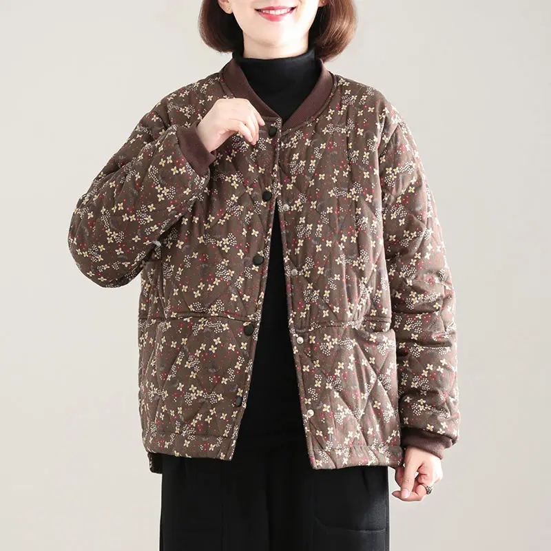 Cappotto in cotone autunno inverno con stampa coreana giacca trapuntata Vintage da donna parka caldo a maniche lunghe giacca imbottita in cotone spesso nuovo