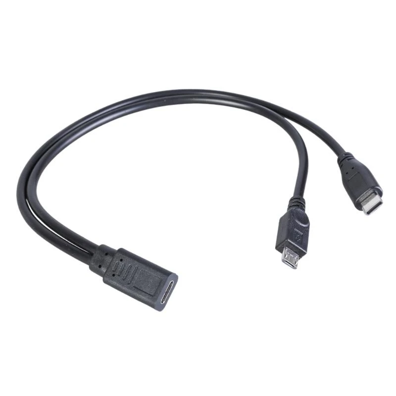 2 in 1 Type C female to Micro USB + Type C Male charging cable  for Xiaomi Redmi Samsung Huawei USB Charger Cord