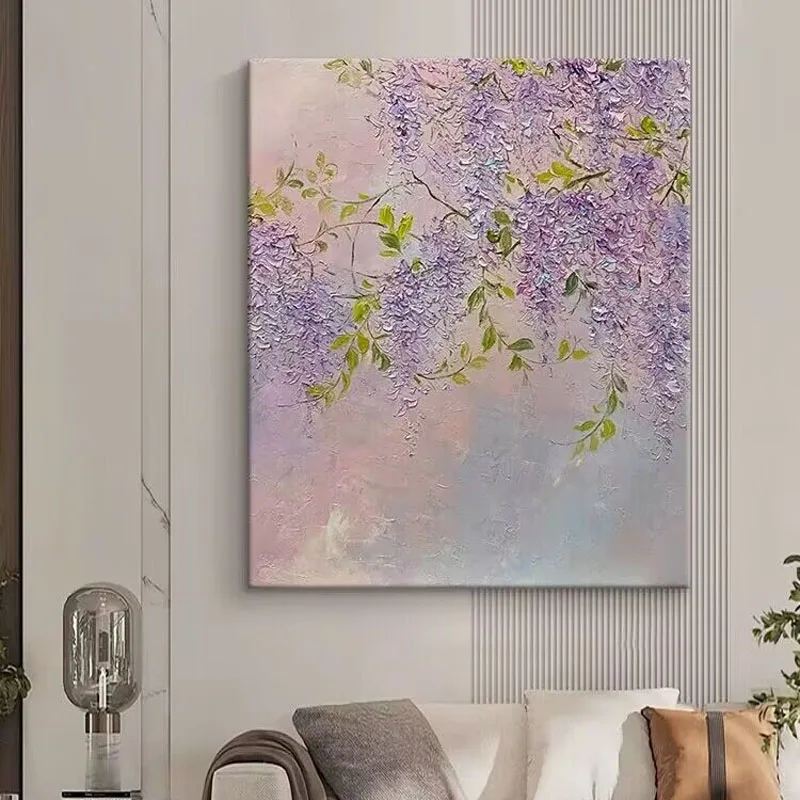 Nordic Light Luxury Flower and Grass Hanging Paintings Pure Handmade Oil Painting Living Room Room Decoration Painting Corridor