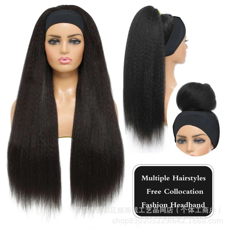 , women's ice silk headband long straight hair wig headpiece - view 5