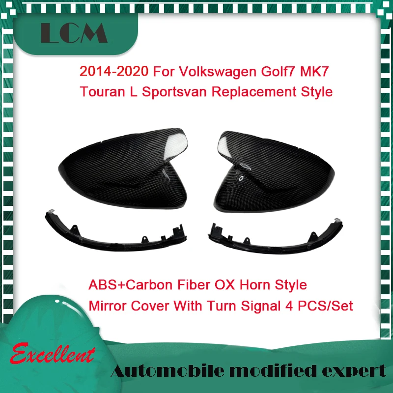 Replacement ABS+Carbon Fiber Mirror Cover For Volkswagen VW 14-20 Golf 7 MK7 16-18 Touran-L For Golf Sportsvan W/WO Turn Signal