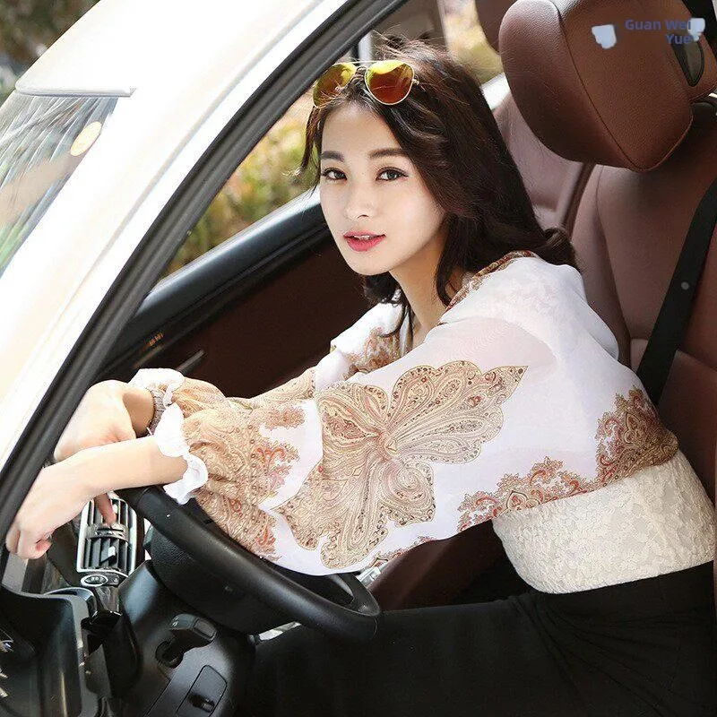 Sun Protection Shawl Ice Sleeve Outdoor Long Thin Driving Women's Ice Silk Chiffon Gloves Sleeve Bicycle Riding Summer Heat