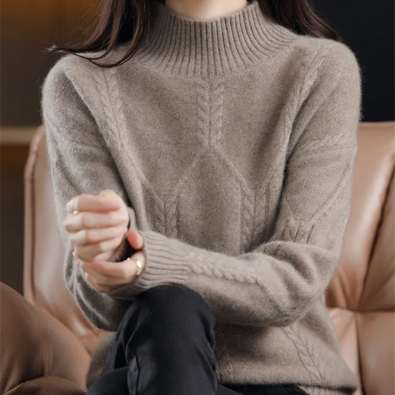 2023 Winter New Women Pullover Turtleneck Sweater Long Sleeve Slim Elastic Korean Casual Jumper All-match Solid Color Warm Top
