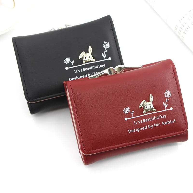 Leather Women Wallets Cute Wallet Fashion Short Student Coin Purse Card Holder Ladies Clutch Small Female Rabbit Money Bags