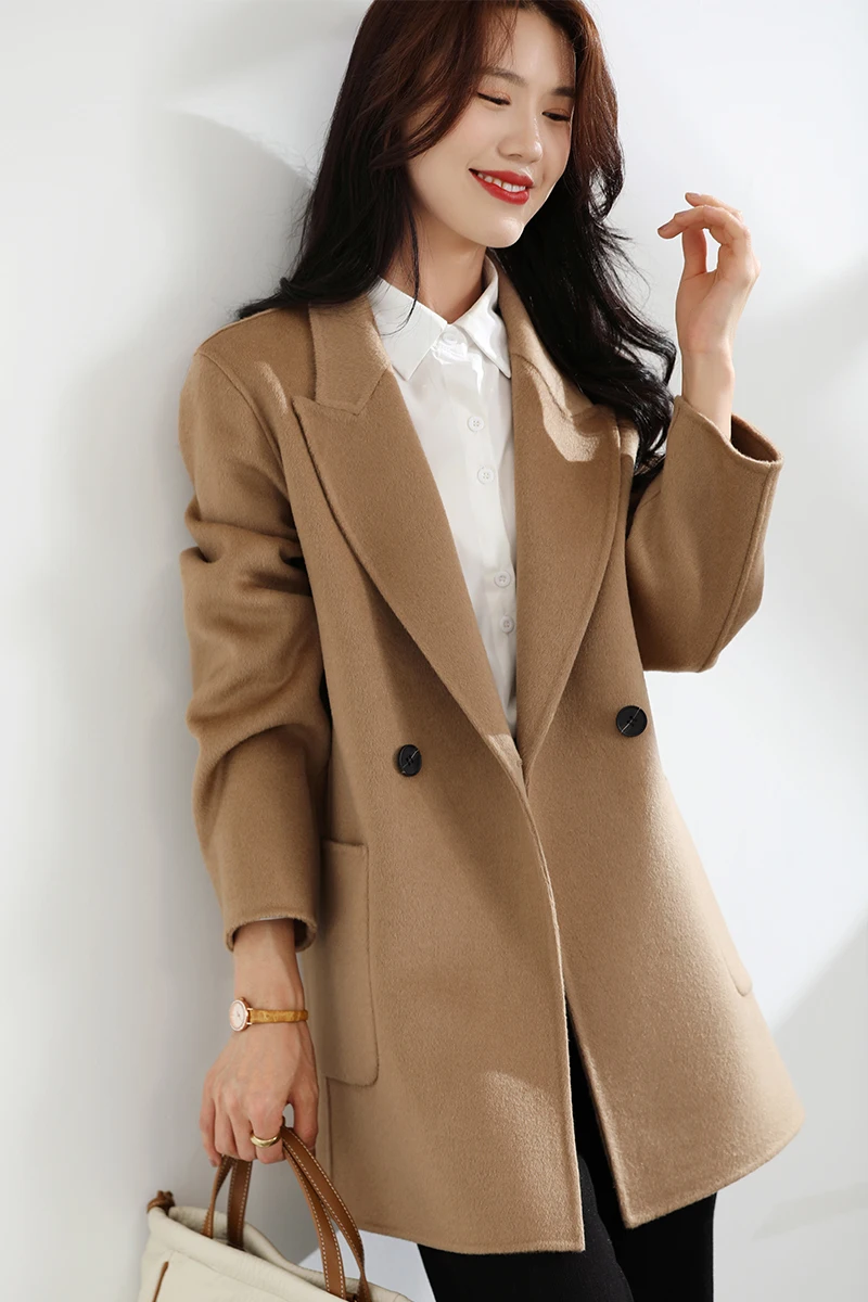 

Autumn and Winter New Double sided Cashmere Coat Women's Suit Collar 100% Pure Wool Fashion Fashion Fashion Wool Coat Top