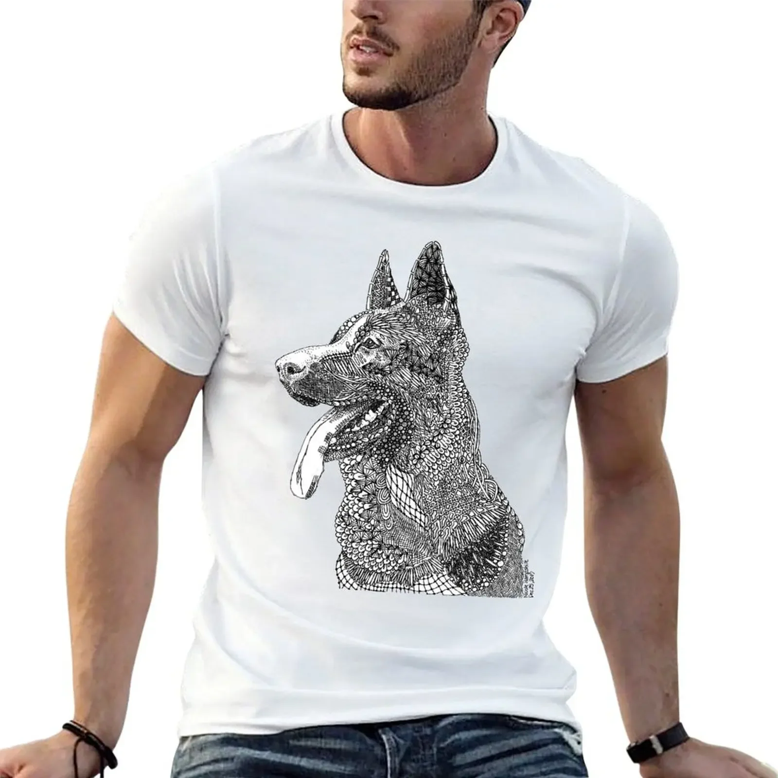 Zentangle German Shepherd T-Shirt boys animal print vintage anime shirt cute clothes men clothings