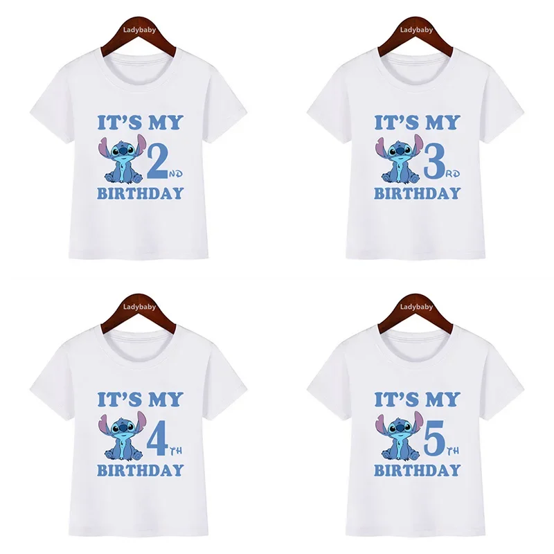 Disney Lilo & Stitch Print Kids Clothes It's My 1 2 3 4 5 6 7 8 9 Years Birthday Boys Girls T shirt Cute Baby Children T-Shirts