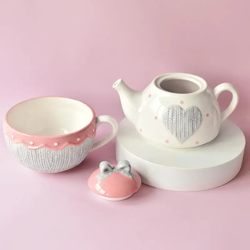 American Creative Teapot Coffee Cup Pot Set, Coffee Teapot Candy Color Ceramic Teapot Stoneware Teapot