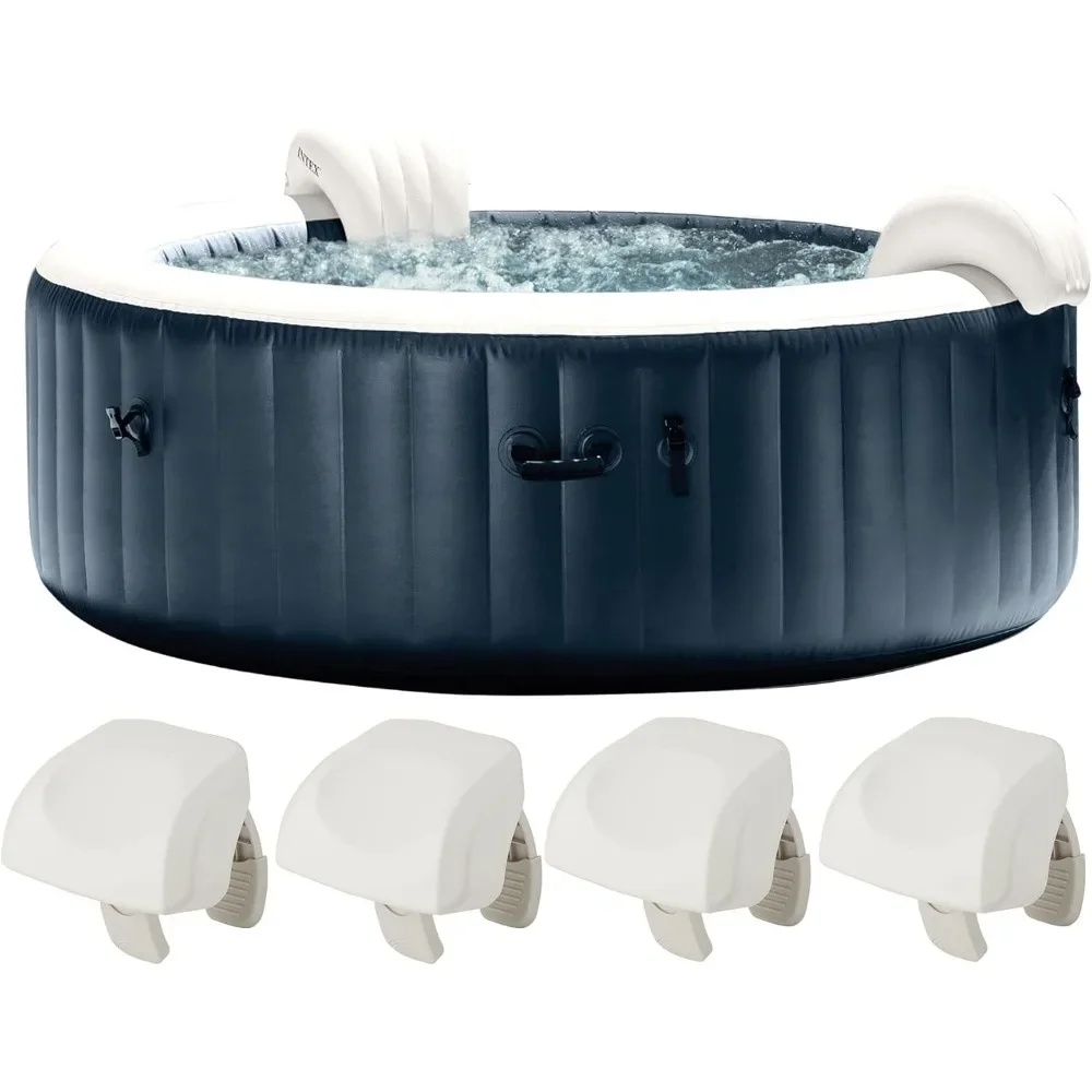 

85" Outdoor Hot Tub with 170 Bubble AirJets, 4 Cushioned Foam Hot Tub Headrest Pillows, 6 Person Inflatable Round Bubble Jet Spa