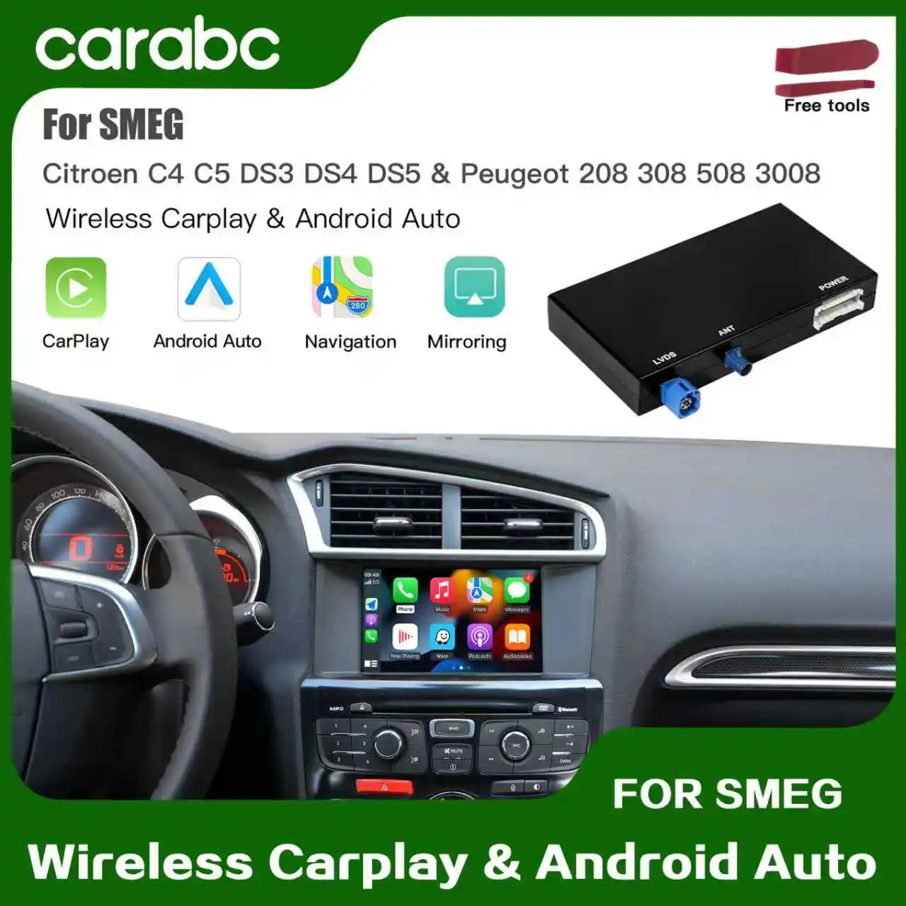 CARABC Wireless Android Auto Carplay Fits For Peugeot&Citroren SMEG&MRN  208 308 508 3008&C4 DS3 DS4 DS5 Reverse Camera