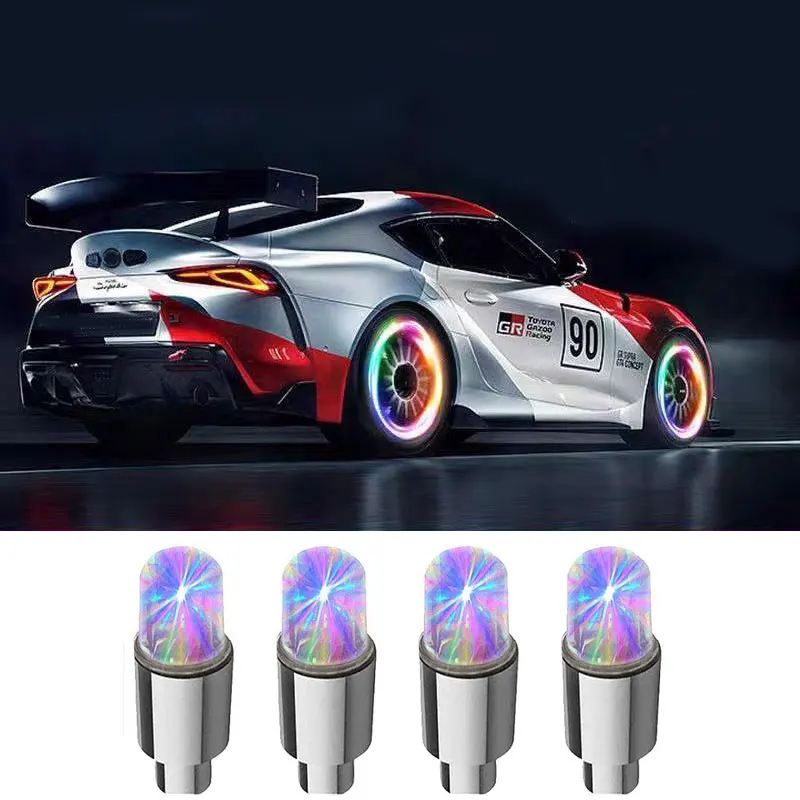 

4Pcs Car Tire Decoration Accessories Cars Wheel Caps LED Lights Wheel Tire Valve Caps Cycling Lantern Spokes Hub Tyre Lamp